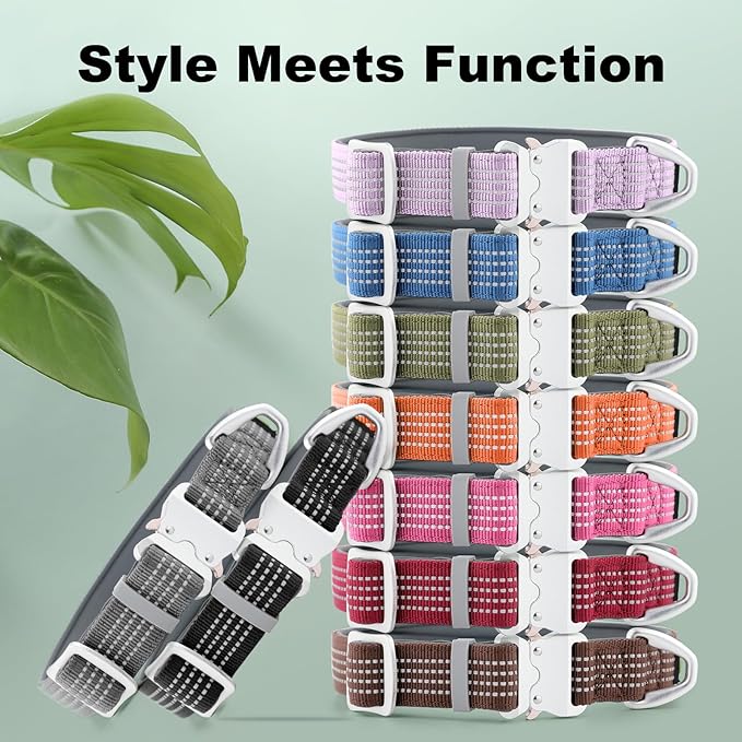 Plutus Pet Reflective Dog Collar with Aviation Aluminum Buckle, Neoprene Padded for Comfort, Lightweight, Heavy Duty Nylon Collar for Puppy Small Medium Large Dogs (Lilac Purple, S)