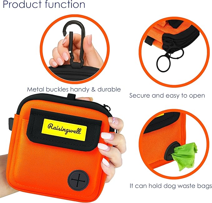 Dog Treat Pouch for Pet Walking and Training with Clicker, Poop Bags and Three Bags Design Small Fanny Zipper Pack Holder for Puppy Snack Dispenser Kit for Leash and Outdoor Use (Blue)