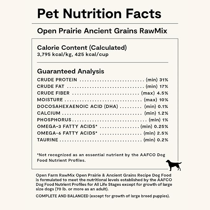 Open Farm, RawMix Dry Dog Food with Ancient Grains, Protein-Packed Kibble Coated in Bone Broth with Freeze Dried Raw Chunks, Chicken & Turkey, Open Prairie Recipe, 3.5lb Bag