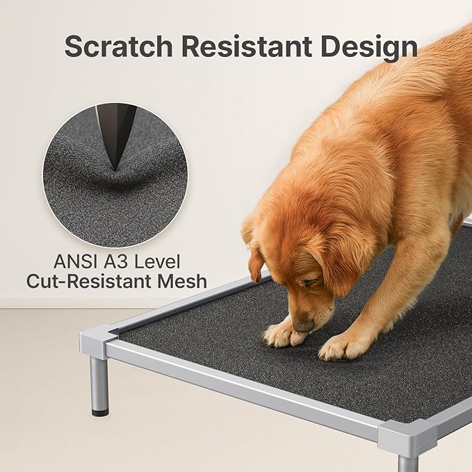 Elevated Dog Beds Large Sized, Chew Proof Aluminum Alloy Heavy Duty Dog Supplies Cooling Raised Pet Cot Indestructible with Anti-Rust Washable Assembly for Crate Outdoor-48.4"x 32.7" x 7"