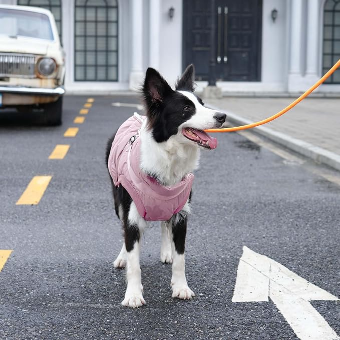 Dog Jacket with Harness,Fleece Lined Warm Puppy Coat for Winter,Soft Windproof Medium Dog Vest,Light Pink XL