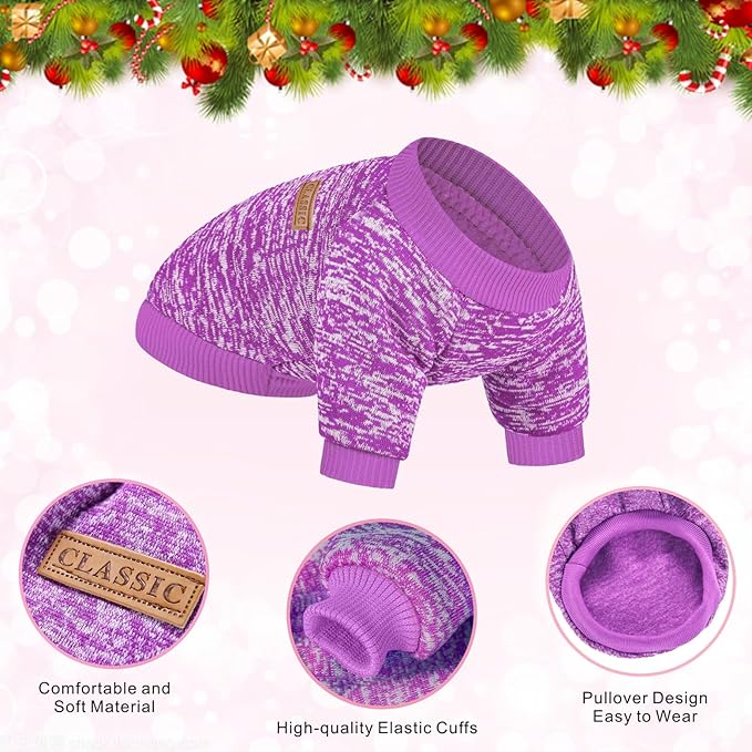 2 Pieces Pet Dog Classic Knitwear Sweater, Fleece Coat for Small,Medium Dogs,Warm Pet Dog Cat Clothes,Soft Puppy Customes for Chihuahua Yorkshire Tzu (Pink Purple,S)