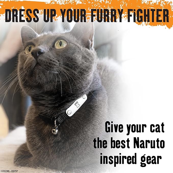 Naruto Breakaway Cat Collars for Girl & Boy Cats: Adjustable 8.5”-12” Cute Kitten Collar with Bell (Removable), Officially Licensed Naruto Shippuden Pet Accessories & Gifts (Black, Hidden Sand Ninja)