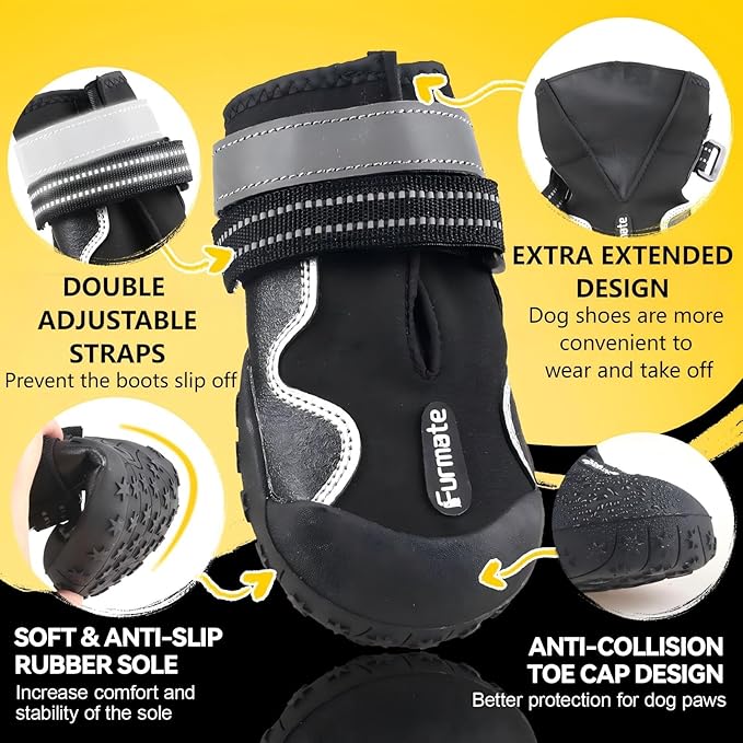 Dog Shoes for Large Small Medium Dogs,Dog Booties for Indoor Hardfloors Anti-Slip,Reflective Strip Waterproof Dog Boots & Paw Protectors for Outdoor Walking Hot Pavement,Winter Snow (Black-6)