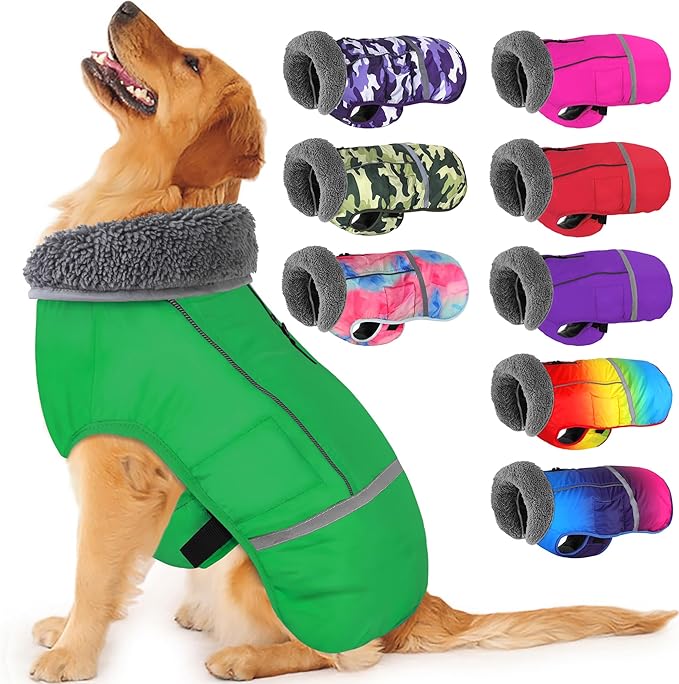 Dogcheer Warm Dog Coat, Waterproof Dog Jacket Christmas Puppy Winter Coat with Buckle, Reflective Adjustable Pet Snow Jacket Turtleneck Fleece Sweater for Small Medium Large Dogs - Green, M