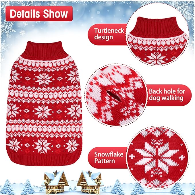 KOOLTAIL Cable Knit Dog Sweater Turtleneck, Cold Weather Pullover Classic Knitwear, Snowflake Pattern Thick Warm Winter Pet Clothes, Dog Christmas Sweater for Small Medium Large Dogs, Red ML