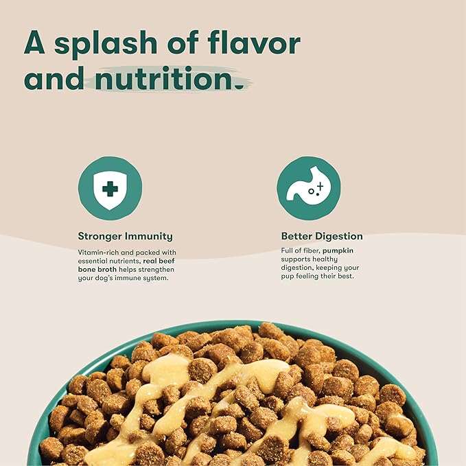 Jinx Kibble Sauce for Dogs - Premium Dog Food Kibble Topper Sauce & Flavor Booster Made with Beef Bone Broth - All-Natural Ingredients, No Additives or Fillers - 12 Oz