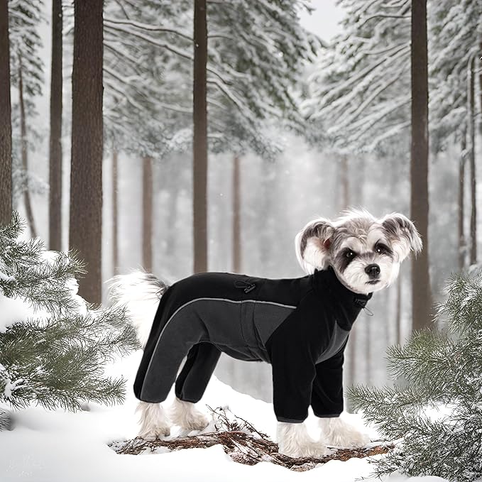 Fleece Dog Coat for Small Medium Dog,Pullover Pajamas Jumpsuit Bodysuit Puppy Coats with Legs, Pet Windproof Warm Cold Weather Jacket Full Body Vest Cozy Snowsuit Outfit Clothes (Black, M)