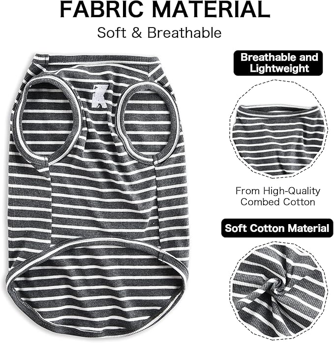 Koneseve Dog Shirt Vest Lightweight Stretchy Dog T-Shirts Soft Cool Shirts Sleeveless Stripe Vests Breathable Clothes for Puppy Kitty Cats Small Medium Large Dogs 2 Pack Black + Grey [ M/Medium ]