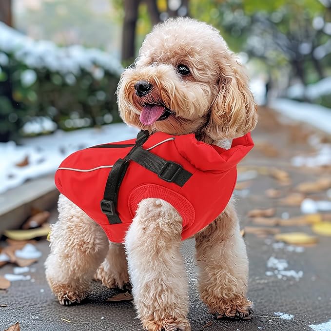 Dog Winter Coat Reflective Water-Resistant Jacket, Fleece Lined Windproof Puppy Coat with Back Zipper & D-Ring, Cold Weather Dog Coats for Small Medium Large Dogs (M, Red)