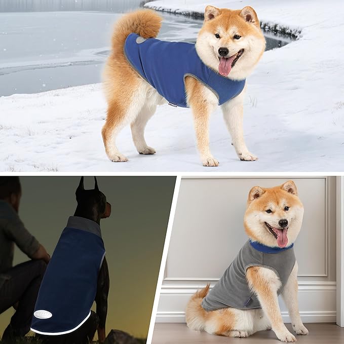 cyeollo 2 Pack Dog Sweater Stretchy Sweatshirt Soft Fleece with Reflective Stripe Pullover Jacket Pet Puppy Dog Clothes in Cold Weather Sweaters for Small Dogs Navy & Grey
