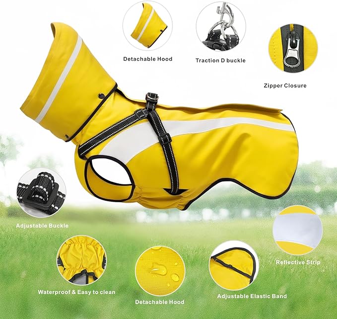 Mosucoirl Dog Raincoat Waterproof Raincoats for Dog Reflective Dogs Rain Jackets with Hood Hoodie Pet Rain Poncho Coat for Small Medium Large Dogs Puppies S-XXL (Yellow, M)