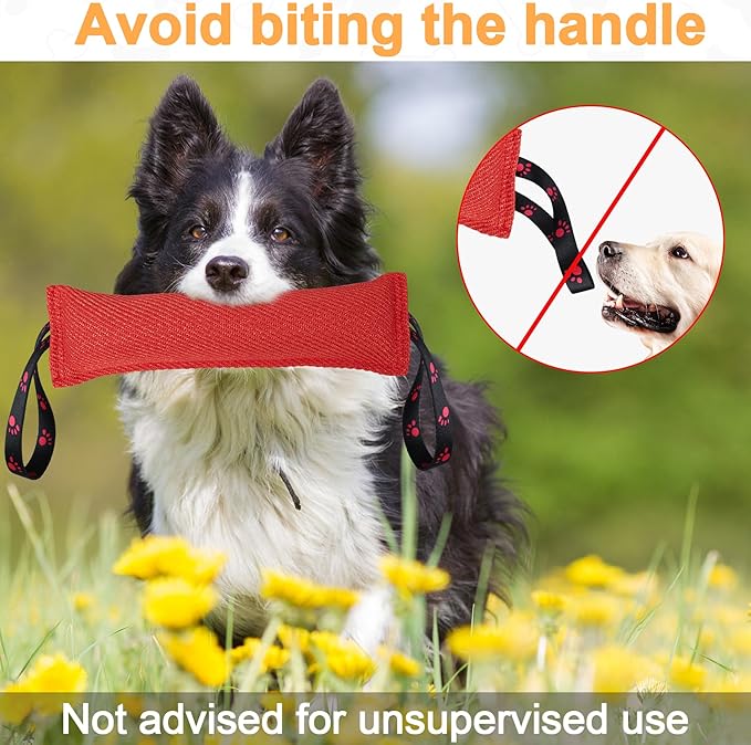 ToLanbbt Dog Tug Toy Bite Jute Pillow Pull Toy with 2 Strong Handles Perfect for Tug of War, Puppy Interactive Play, Tear Resistant Bite Training for Small Medium Large Dogs (Bright Red-Footprint)