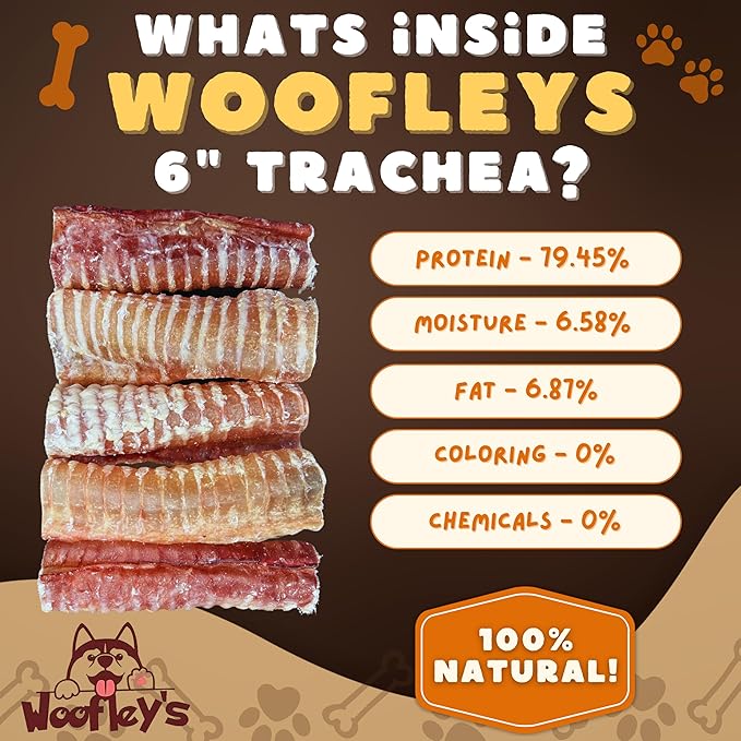 Woofley's Beef Trachea - (6 Inch 10 Pack) - Trachea Treats for Dogs - Natural Source of Glucosamine and Chondrotin for Joint Health - 100% Natural Beef Windpipe for Dogs