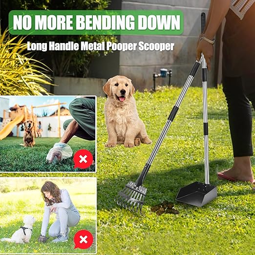 Pooper Scooper for Large Dogs, Dog Poop Trash Can Outside with Long Handle Poop Scooper Set and 40 Waste Bags, Dog Waste Trash Can Odor Control with Removable Inner Bin for Yard Garden, Grey 20 L