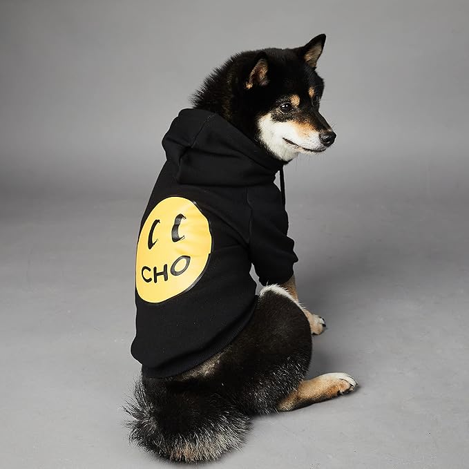 ChoChoCho Smiley Dog Hoodie Stylish Dog Clothes Smiley Face Sweater Cotton Sweatshirt Fashion Outfit for Dogs Cats Puppy Small Medium Large (XL, Black)