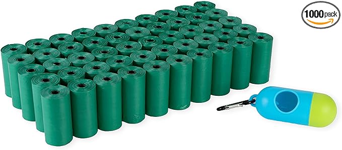 PETSWORLD Scented Dog Poop Bags, Biodegradable Waste Bags for Dogs with Dispenser and Leash Clip, Thick, Sturdy Leak-proof Poop Waste Bags, Odor Proof Bags in Cucumber Scent, 1000 Count Poop Bag Rolls