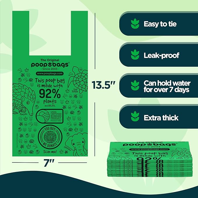 The Original Poop Bags® Tie-Handle Dog Waste Bags, 92% Plant-Based, USDA Certified, Heavy Duty, Large (360 Count (Pack of 3))
