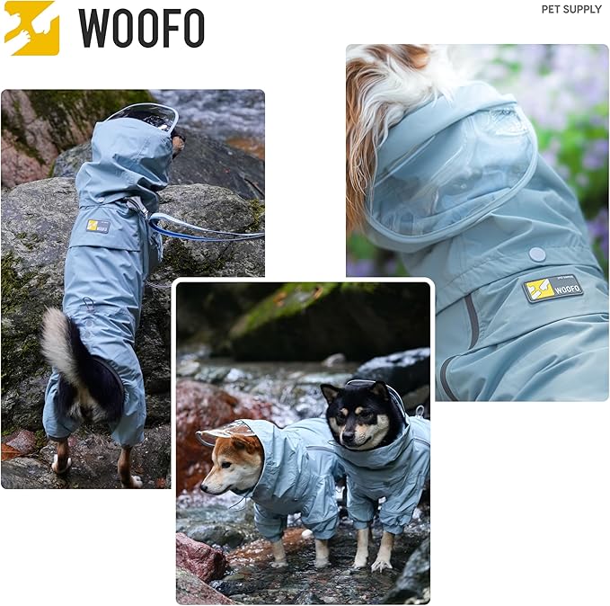 WOOFO Full-Coverage Dog Raincoat, Lightweight, Comfortable, Adjustable & Easy to Wear Dog Rain Jacket, Detachable Cap, Reflective Strip (Mint, Large)