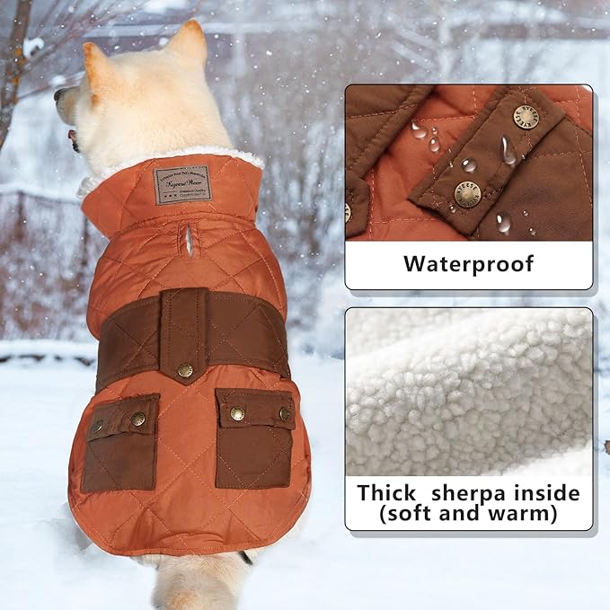 KYEESE Dog Coat Windproof Dog Coats for Small Dogs Soft Pet Sweater for Cold Weather Thick Cat Clothes with Pocket Warm Pet Winter Puffer Coat with Leash Hole Waterproof Dogs Jacket with Fleece Lined