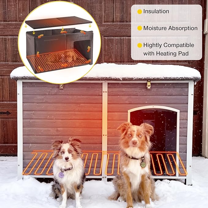 Aivituvin Large Heated Dog House, Outdoor Kennel with Insulation Liner, 59 Inch, Iron Frame Construction, Winter Weatherproof Design, Built-in Heater，Grey