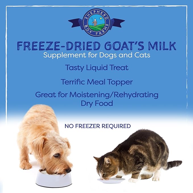 Shepherd Boy Farms Freeze Dried Raw Goats Milk with Probiotics for Dogs & Cats (Classic), High Protein Digestible Goat Milk for Sensitive Stomachs, Food Topper, Dog Camping Essentials - Makes 16 FL OZ