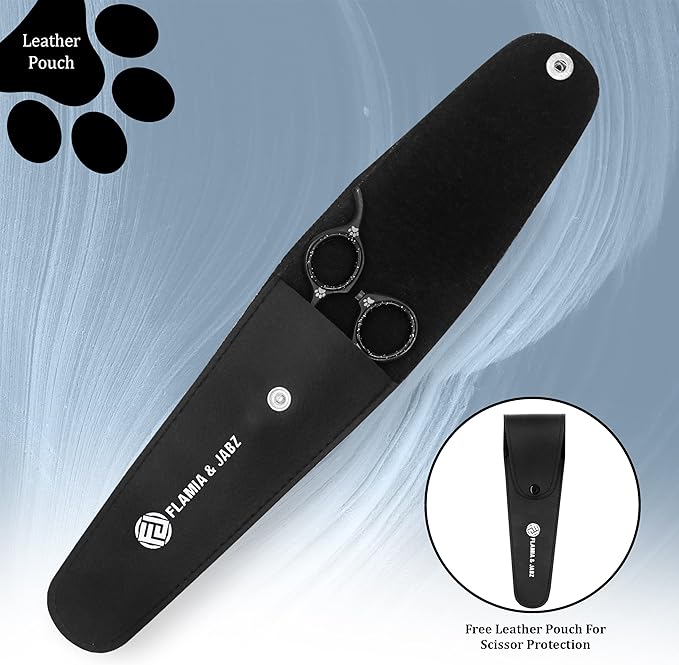 Professional Dog Grooming Chunker Shears/Scissors with Paw Prints for Dogs, Cats & Pets (Right Handed, Black, Stainless Steel 8 Inch)