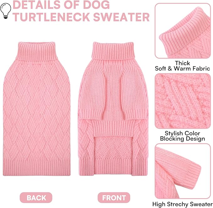 KOESON Dog Sweaters, Warm Medium Dog Sweater Girl and Boy, Turtleneck Christmas Sweaters for Medium Size Dogs, Easy On Pet Xmas Sweaters with Sleeves for Beagle, Dachshund, Boston Terrier, Pink, M