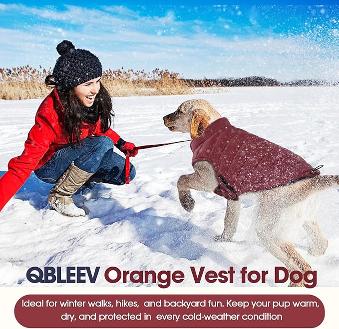 QBLEEV Reversible Dog Winter Coat, Waterproof Windproof Dog Jacket with Adjustable Fit & Leash Hole, Lightweight Warm Puffer Vest for Large Breeds, Wine Red, 2XL – Fits Labrador, Husky, Weimaraner