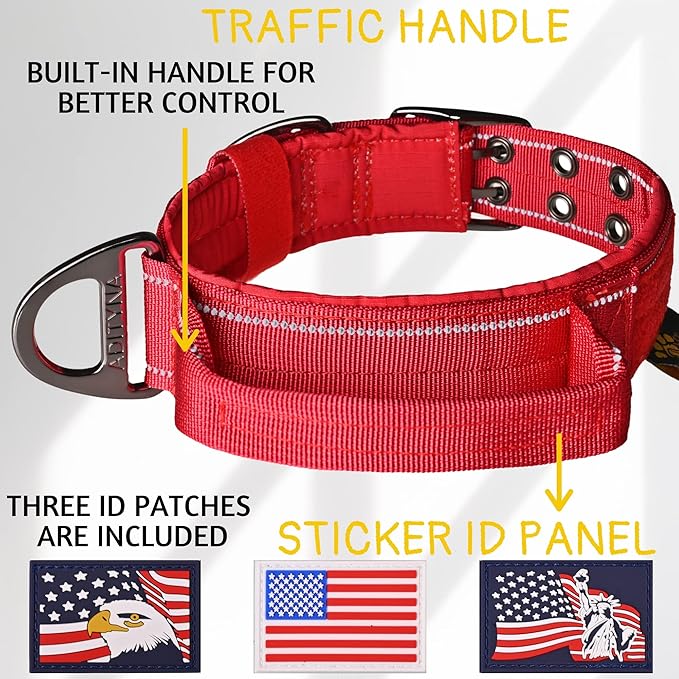 ADITYNA Heavy Duty Dog Collar for Extra-Large Dogs - Reflective Red Collar with Handle for Training, and Walking - Wide, Thick, Tactical, Soft Neoprene Padded