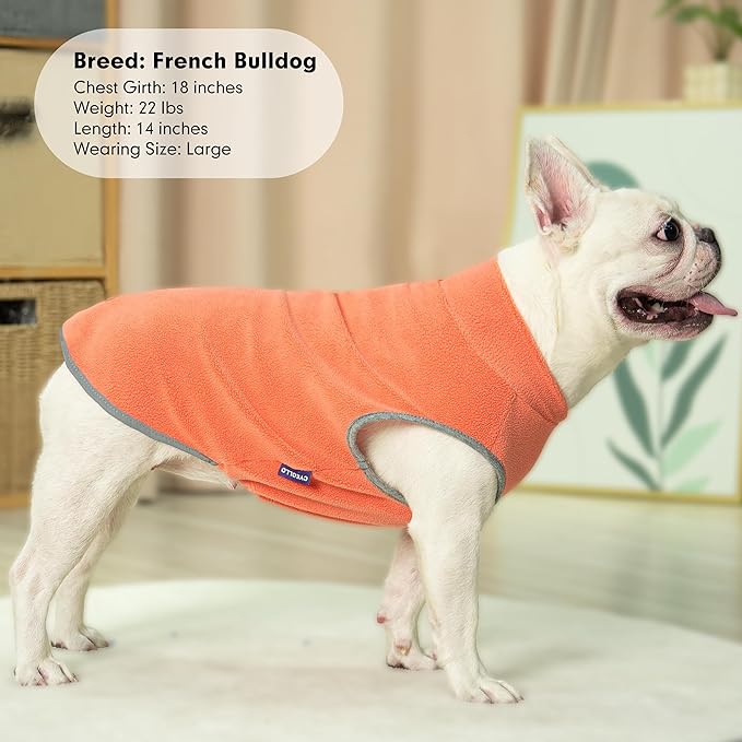 cyeollo Fleece Dog Sweater Vest, Reflective Doggie Sweatshirt Pullover Dog Jacket for Small Medium Large Dogs Clothes Boy Girl Pets, Orange & Red L