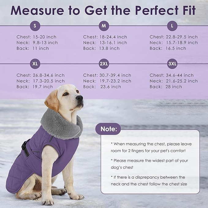 Dog Coat, Waterproof Dog Winter Jacket with Adjustable Buckle, Reflective Turtleneck Pet Snow Vest Warm Fleece Sweater for Small Medium Large Dogs - Purple, 3XL