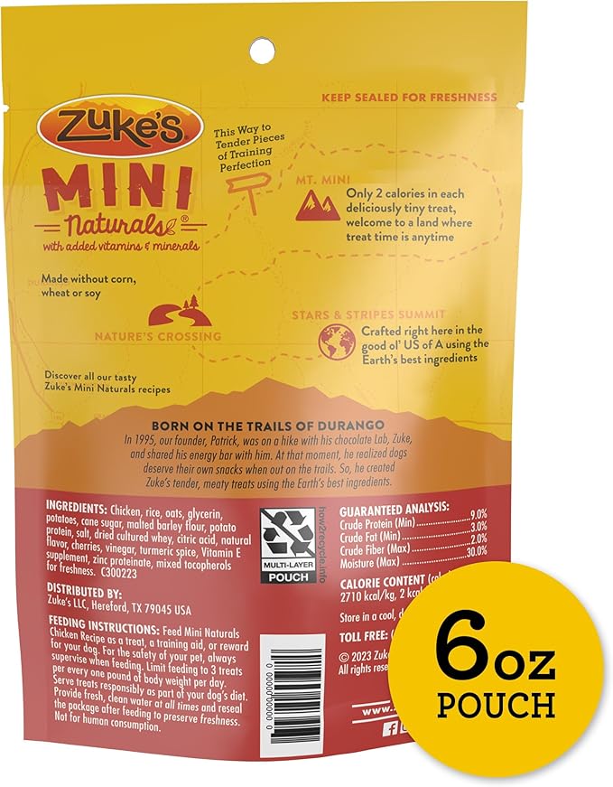 Zukes, Treats Mini Naturals Chicken Recipe, 6 Ounce
