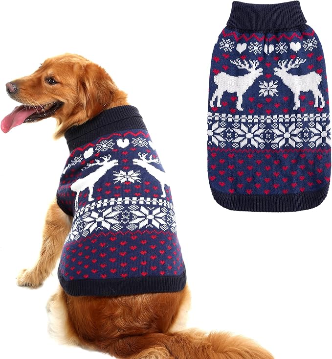 SCENEREAL Dog Sweater for Girls Boys, Turtleneck Pullover Winter Puppy Clothes, Christmas Outfits, Sweatshirt Apparel Knitwear for Frenchie, Beagle, Boston Terrier, ML