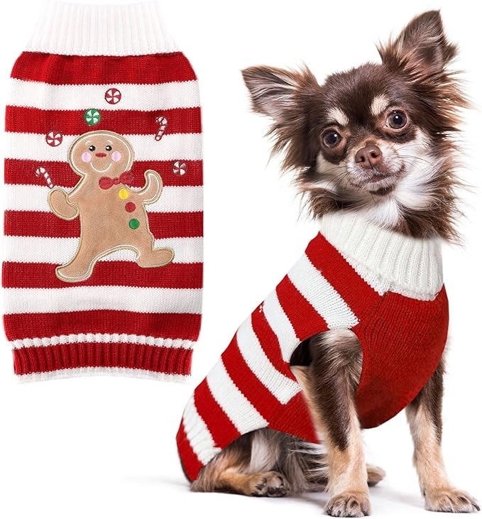 PETCARE Christmas Dog Costume Pet Sweater Vest Cute Bear Red Striped Cat Sweaters Warm Winter Dog Clothes for Small Medium Large Dogs Cats Ugly Xmas Puppy Doggy Chihuahua Yorkie Outfits