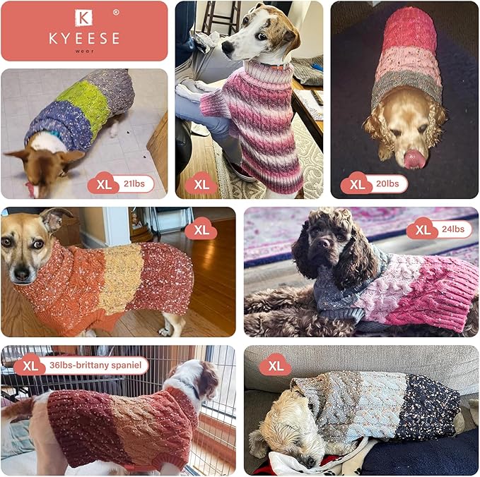KYEESE Dog Sweater Color Block Dog Sweaters for Medium Dogs Boy with Fuzzy Thread Knitted Turtleneck Medium Pet Sweater Knitwear Pet Sweater Fall Winter Dogs Clothes, Brown, XL