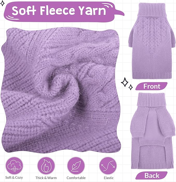 Queenmore XXL Dog Sweater, Dog Sweaters for Large Dogs Girl or Boy, Dog Christmas Sweaters XXL, Winter Big Dog Sweatshirt Knitwear, Pet Chunky Warm Coat for Small Medium Size Dogs, Lilac XXL