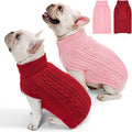 2 Pack Dog Sweaters for Medium Dogs Turtleneck Pullover Cable Knit Stretch Clothes French Bulldog Dachshund Boston Terrier Corgi Beagle Pug Boy Girl Pets Winter Clothes (L, Pink & Red)