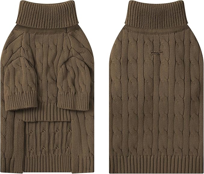 Small Dog Thermal Pullover Sweater, Classic Turtleneck Cable Knitwear Dog Clothes for Cold Weather Warm Pet Clothes for Chihuahua, Bulldog, Dachshund, Pug Tan Medium