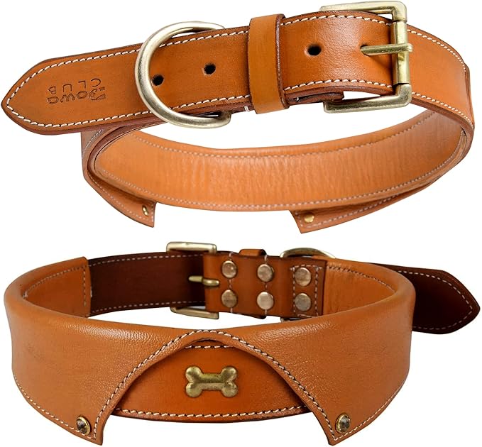 | Genuine Leather Dog Collar | Full Grain, Heavy Duty | Comfortable, Padded, Strong | Best for Pups, Small, Medium, Large & XL Breeds (Large (Fit Neck Size 18.5"-22.5"), Shirt Collar - Tan)