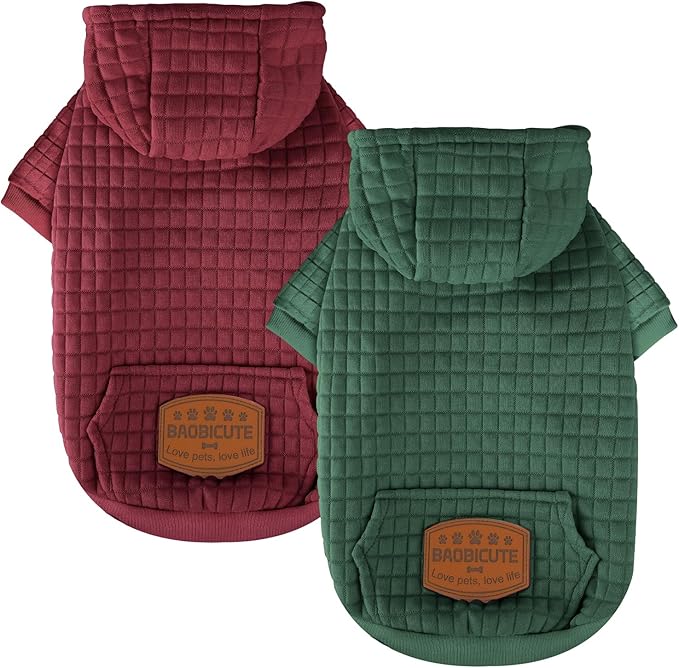 2 Pack Dog Hoodie Sweaters for Small Medium Dogs Warm Dog Clothes for Large Dogs Soft Waffle-Like Laminated Sweatshirt Bulldog (Dark Green+Wine Red, S/M (Back: 13",Chest: 18.5", Neck: 12"))