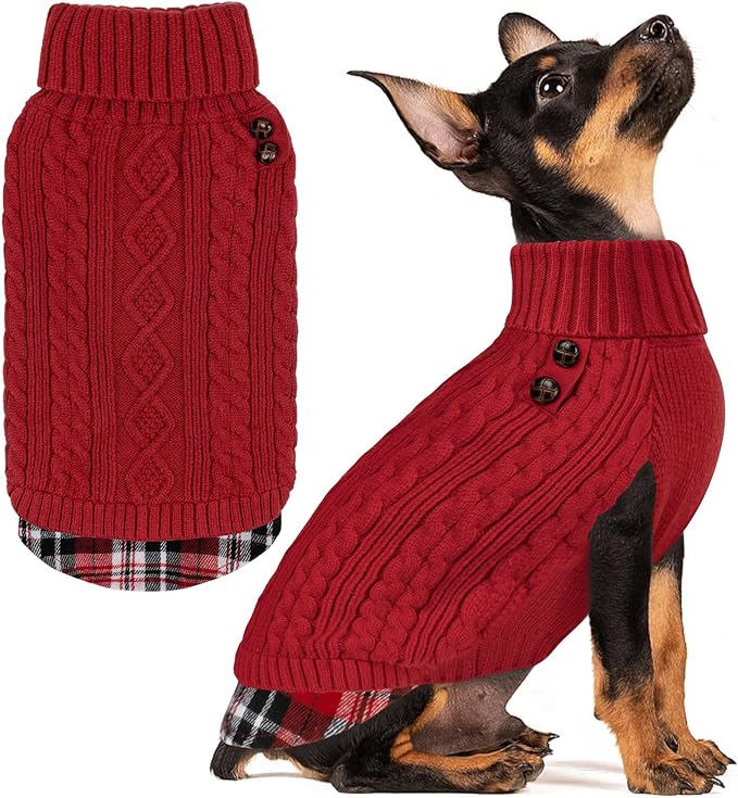 KYEESE Dog Sweater Soft Pullover Dog Sweaters for Small Dogs Girl Warm Turtleneck Small Dogs Sweater with Gingham Patchwork Stretchy Knitwear Cat Clothes Comfy Puppy Coat for Fall Winter Cold Weather