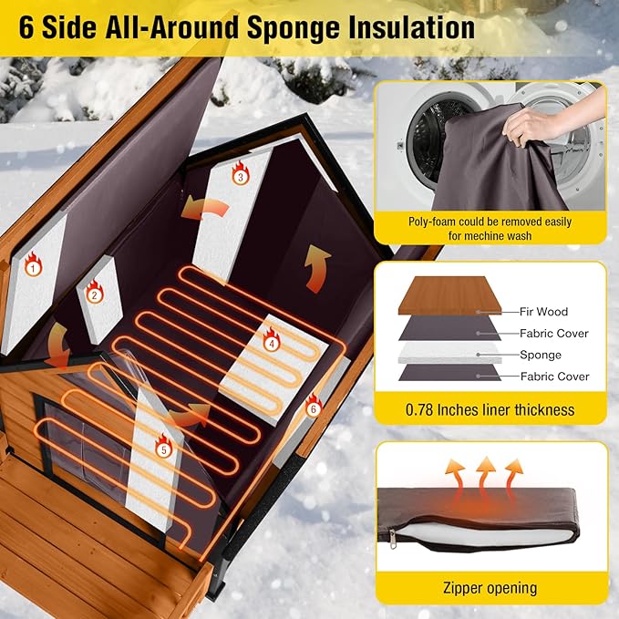 AIVITUVIN Heated Outdoor Dog House with Anti-Chewing Iron Surround Insulated Liner Dog Kennel for Large Breed Dog Shelter Weatherproof (Brown 50.9" D x 37.4" W x 37.2" H)