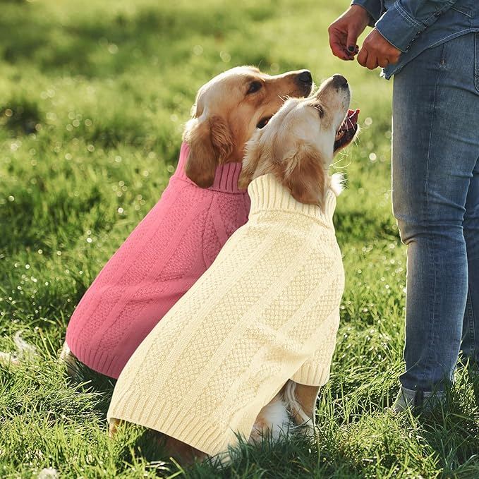 Queenmore XL Dog Sweater,Christmas Dog Sweaters for Extra Large Dogs Girl Boy,Warm Soft Doggy Pullover Clothes,Turtleneck Knitted Pet Winter Apparel for Golden Retriever,Labrador(Light Apricot,XL)