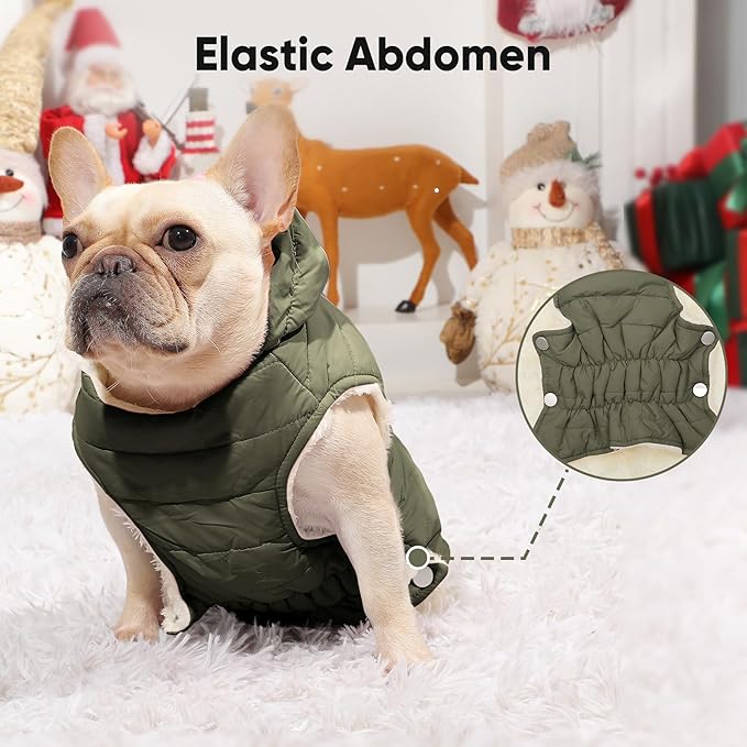 Fleece Lining Dog Hoodie with Harness Built in,Extra Warm Small Dog Jacket in Winter Puppy Coats with Drawstring Hooded,Green M