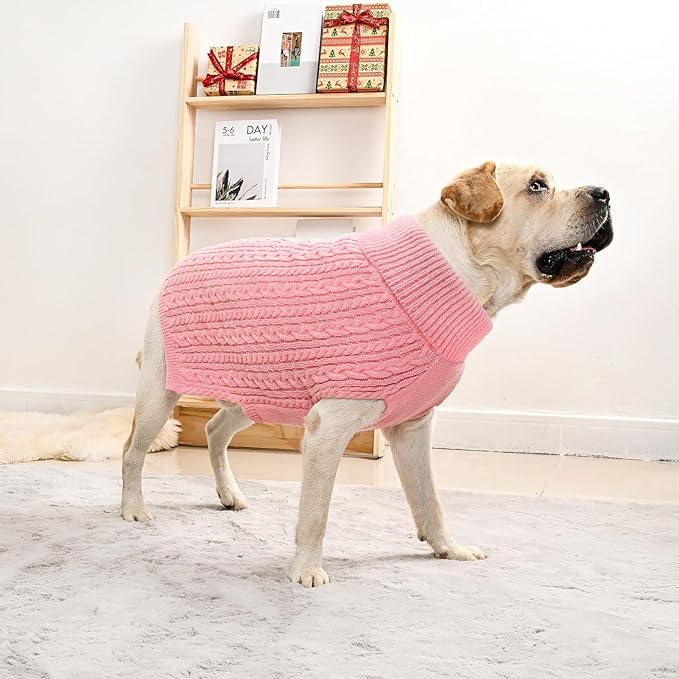 2 Pack Dog Sweaters for Big Dogs Turtleneck Pullover Cable Knit Large Size Stretch Clothes Pitbull Labrador Bulldog Doberman Boy Girl Pets Winter Clothes (XL, Pink & Red)