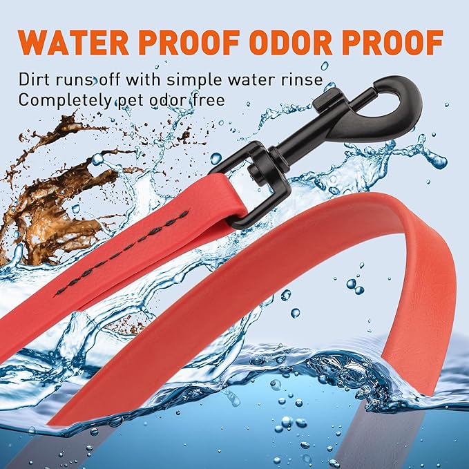 Dogline Biothane Waterproof Dog Leash Strong Coated Nylon Webbing with Black Hardware Odor-Proof Easy to Clean High Performance for Small or Large Dogs Made in USA 4 or 6 ft Lead, Cherry Red
