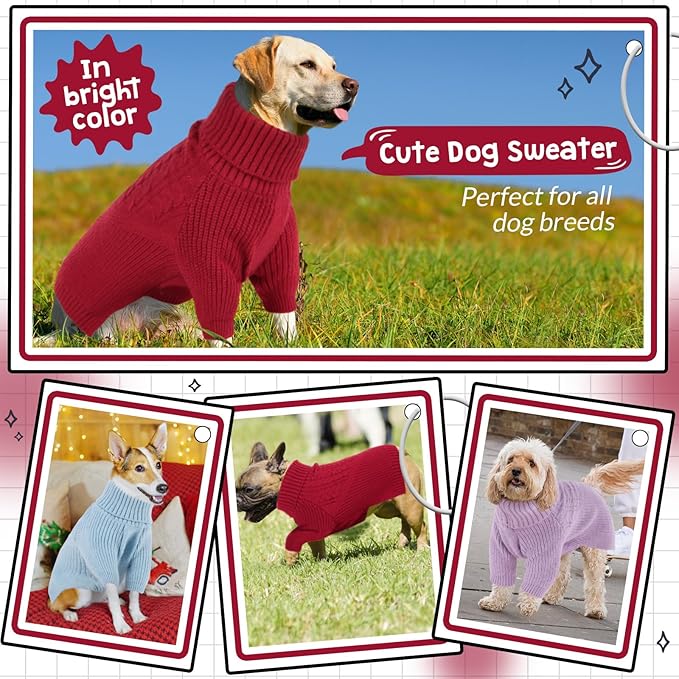 Queenmore XXL Dog Sweater, Dog Sweaters for Large Dogs Girl or Boy, Dog Christmas Sweaters XXL, Winter Big Dog Sweatshirt Knitwear, Pet Chunky Warm Coat for Small Medium Size Dogs, Red XXL