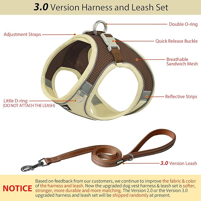 AIITLE Step in Dog Harness and Leash Set - Summer No Pull Escape Proof Vest Harnesses with Soft Mesh and Reflective Bands, Adjustable Pet Outdoor Harnesses for Small and Medium Dogs Beige M