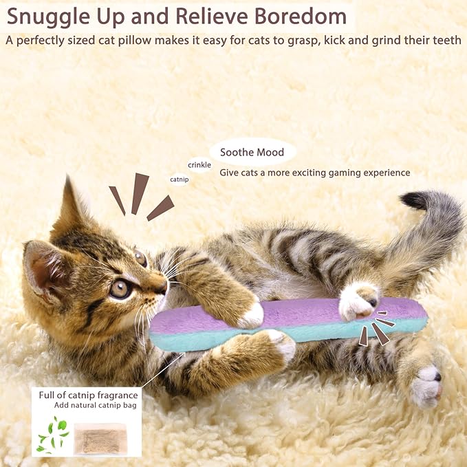 Retro Shaw Cat Toys Kicker Pillows 3Pcs, Refillable Catnip Toys with Crinkle Sound Inside, Interactive Indoor Cat Nip Kitty Kick Sticks for Kitten 10.1 Inches